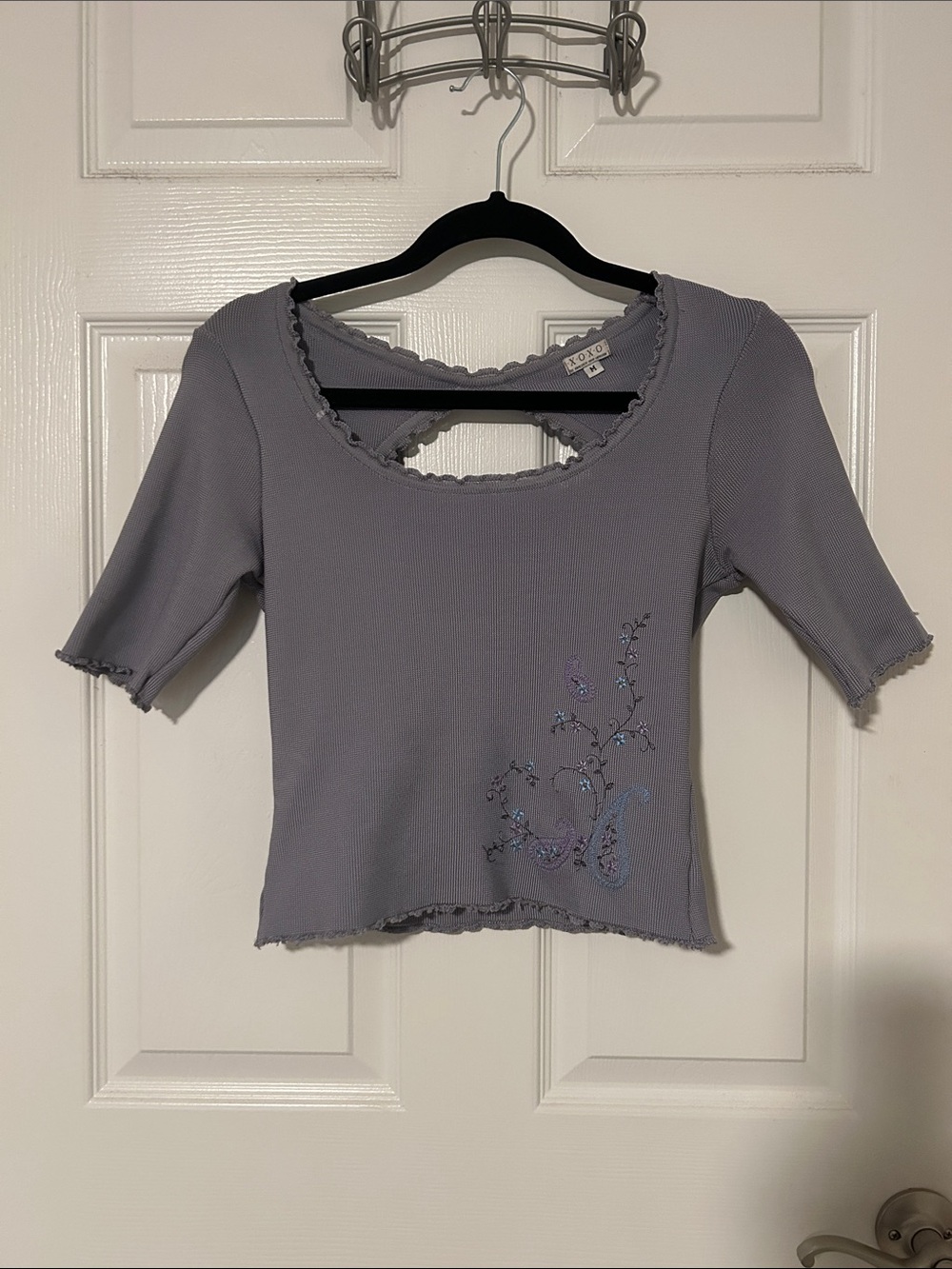 XOXO Lavender Embroidered Scoop Crop Top
